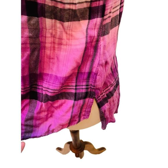 Rock & Republic Purple Checkered Split Back Sleeveless Button Front 100% Rayon B - Picture 14 of 14
